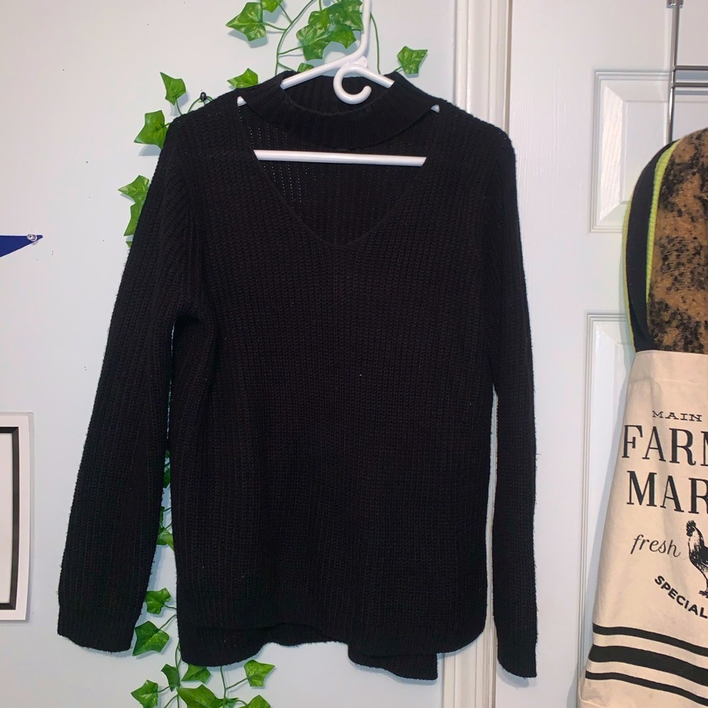 Front cut out black knit sweater